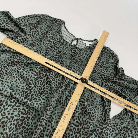 J.Jill Top Womens Small Green Leopard Smocked Shift Blouse Tunic - Picture 5 of 5